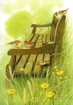  Chair Oil Painting - birds on a chair